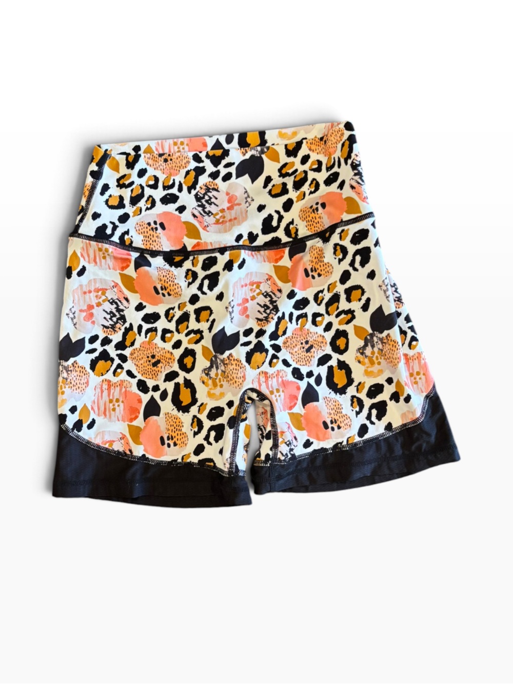 blanc noir High-Waist Floral Leopard Bike Shorts - White, Pink & Black